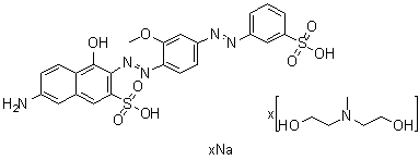 CAS # 83763-69-3, 2,2'-(Methylimino)bisethanol 7-amino-4-hydroxy-3-[[2-methoxy-4-[(3-sulfophenyl)azo]phenyl]azo]-2-naphthalenesulfonate (salt) sodium salt