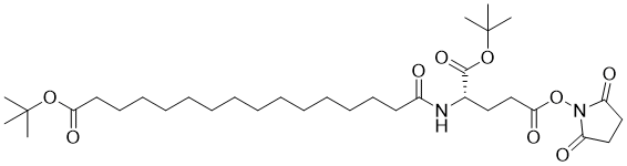 CAS # 843666-26-2, 1-(tert-butyl) 5-(2,5-dioxopyrrolidin-1-yl) (16-(tert-butoxy)-16-oxohexadecanoyl)-L-glutamate, 1-O-tert-butyl 5-O-(2,5-dioxopyrrolidin-1-yl) (2S)-2-[[16-[(2-methylpropan-2-yl)oxy]-16-oxohexadecanoyl]amino]pentanedioate