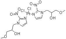 CAS 登录号：84431-15-2, (SP-4-2)-二[alpha-(甲氧基甲基)-2-硝基-1H-咪唑-1-乙醇]二氯化铂