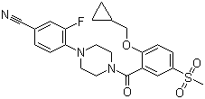 CAS # 845609-54-3, 4-[4-[2-(Cyclopropylmethoxy)-5-methylsulfonylbenzoyl]piperazin-1-yl]-3-fluorobenzonitrile