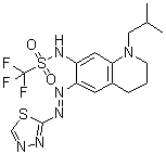 CAS # 848080-36-4, 1,1,1-Trifluoro-N-[1,2,3,4-tetrahydro-1-(2-methylpropyl)-6-[2-(1,3,4-thiadiazol-2-yl)diazenyl]-7-quinolinyl]methanesulfonamide