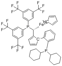 structure of CAS# 849925-22-0, Iron(2+) 1-[(1R)-1-{bis[3,5-bis(trifluoromethyl)phenyl]phosphanyl}ethyl]-2-[2-(dicyclohexylphosphanyl)phenyl]cyclopenta-2,4-dien-1-ide cyclopenta-2,4-dien-1-ide (1/1/1)
