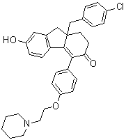 structure of CAS# 851107-28-3, 9a-[(4-Chlorophenyl)methyl]-1,2,9,9a-tetrahydro-7-hydroxy-4-[4-[2-(1-piperidinyl)ethoxy]phenyl]-3H-fluoren-3-one