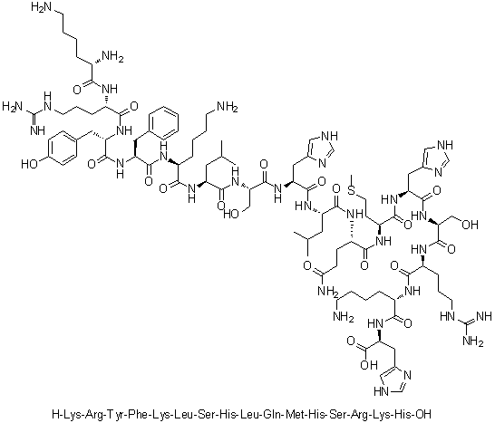 CAS # 851666-89-2, L-Lysyl-L-arginyl-L-tyrosyl-L-phenylalanyl-L-lysyl-L-leucyl-L-seryl-L-histidyl-L-leucyl-L-glutaminyl-L-methionyl-L-histidyl-L-seryl-L-arginyl-L-lysyl-L-histidine