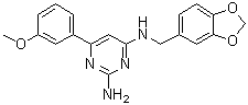 structure of CAS# 853220-52-7, 2-Amino-4-[[3,4-(methylenedioxy)benzyl]amino]-6-(3-methoxyphenyl)pyrimidine