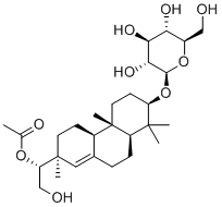 CAS # 853267-90-0, Hythiemoside B, [(1R)-1-[(2S,4aR,4bS,7R,8aS)-2,4b,8,8-tetramethyl-7-[(2R,3R,4S,5S,6R)-3,4,5-trihydroxy-6-(hydroxymethyl)oxan-2-yl]oxy-4,4a,5,6,7,8a,9,10-octahydro-3H-phenanthren-2-yl]-2-hydroxyethyl] acetate