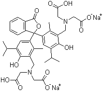 CAS 登录号：85409-48-9, 百里酚酞氨羧络合钠盐, 麝香草酚酞氨羧络合钠盐, 百里酚酞氨羧络合二钠盐, 百里酚酞络合酮二钠盐