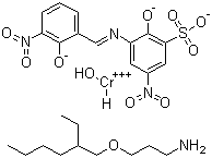 CAS # 85455-32-9, Hydrogen hydroxy[2-hydroxy-3-[(2-hydroxy-3-nitrobenzylidene)amino]-5-nitrobenzenesulfonato(3-)]chromate(1-) 3-((2-ethylhexyl)oxy)-1-propanamine, Hydrogen hydroxy(2-hydroxy-3-(((2-hydroxy-3-nitrophenyl)methylene)amino)-5-nitrobenzenesulfonato(3-))-chromate (1-) mixed with 3-((2-ethylhexyl)oxy)-1-propanamine (1:1)