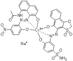 CAS # 85737-08-2, Sodium [4-hydroxy-3-[(5-hydroxy-3,3-dioxidonaphth[2,1-d]-1,3-oxathiol-4-yl)azo]benzenesulfonamidato][N-[7-hydroxy-8-[(2-hydroxy-5-nitrophenyl)azo]-1-naphthalenyl]acetamidato]chromate