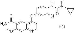 CAS 登录号：857890-31-4, 4-[3-氯-4-[[(环丙基氨基)羰基]氨基]苯氧基]-7-甲氧基-6-喹啉甲酰胺单盐酸盐