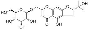 CAS # 85889-15-2, prim-O-Glucosylangelicain, (S)7-[(beta-D-Glucopyranosyloxy)methyl]-2,3-dihydro-4-hydroxy-2-(1-hydroxy-1-methylethyl)-5H-furo[3,2-g][1]benzopyran-5-one