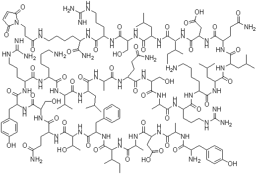 CAS # 863288-34-0, CJC 1295, L-Tyrosyl-D-alanyl-L-alpha-aspartyl-L-alanyl-L-isoleucyl-L-phenylalanyl-L-threonyl-L-glutaminyl-L-seryl-L-tyrosyl-L-arginyl-L-lysyl-L-valyl-L-leucyl-L-alanyl-L-glutaminyl-L-seryl-L-alanyl-L-arginyl-L-lysyl-L-leucyl-L-leucyl-L-glutaminyl-L-alpha-aspartyl-L-isoleucyl-L-leucyl-L-seryl-L-arginyl-N6-[3-(2,5-dihydro-2,5-dioxo-1H-pyrrol-1-yl)-1-oxopropyl]-L-lysinamide