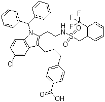 CAS 登录号：865200-20-0, 吉立拉地, 4-(3-[5-氯-1-二苯甲基-2-[2-(((2-三氟甲基苄基)磺酰基)氨基)乙基]-1H-吲哚-3-基]丙基)苯甲酸