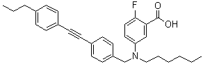 CAS # 866932-55-0, 2-Fluoro-5-[(hexyl)[4-[(4-propylphenyl)ethynyl]benzyl]amino]benzoic acid