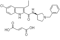CAS 登录号：868273-12-5, 5-氯-3-乙基-N-[(3R)-1-(苯基甲基)-3-吡咯烷基]-1H-吲哚-2-甲酰胺 (2E)-2-丁烯二酸盐