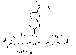 structure of CAS# 871266-63-6, (S)-2-[[2-[5-(5-甲脒基-1H-苯并咪唑-2-基)-6,2'-二羟基-5'-氨基磺酰基联苯-3-基]乙酰基]氨基]琥珀酸