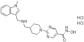 CAS # 875320-31-3, N-Hydroxy-2-[4-[[[(1-methyl-1H-indol-3-yl)methyl]amino]methyl]-1-piperidinyl]-5-pyrimidinecarboxamide dihydrochloride