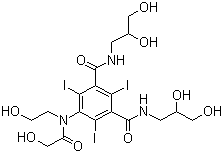 CAS # 87771-40-2, Ioversol, N,N'-Bis(2,3-dihydroxypropyl)-5-[(2-hydroxyacetyl)-(2-hydroxyethyl)amino]-2,4,6-triiodo-benzene-1,3-dicarboxamide