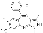 structure of CAS# 882531-87-5, 5-(2-Chlorophenyl)-7-fluoro-1,2-dihydro-8-methoxy-3-methylpyrazolo[3,4-b][1,4]benzodiazepine
