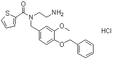 structure of CAS# 883976-12-3, N-(2-氨基乙基)-N-[[3-甲氧基-4-(苯基甲氧基)苯基]甲基]-2-噻吩甲酰胺单盐酸盐
