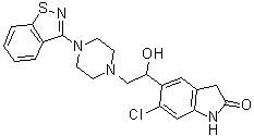 CAS 登录号：884305-08-2, 5-[2-[4-(1,2-苯并异噻唑-3-基)-1-哌嗪基]-1-羟基乙基]-6-氯-1,3-二氢-2H-吲哚-2-酮