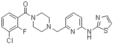 structure of CAS# 885325-71-3, 6-[[4-(3-氯-2-氟苯甲酰)哌嗪-1-基]甲基]-N-(噻唑-2-基)吡啶-2-胺