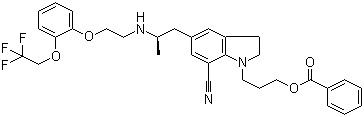 CAS 登录号：885340-11-4, 1-[3-(苯甲酰氧基)丙基]-2,3-二氢-5-[(2R)-2-[[2-[2-(2,2,2-三氟乙氧基)苯氧基]乙基]氨基]丙基]-1H-吲哚-7-甲腈