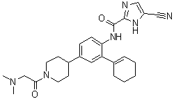structure of CAS# 885692-52-4, 5-氰基-N-[2-(1-环己烯-1-基)-4-[1-[2-(二甲基氨基)乙酰基]-4-哌啶基]苯基]-1H-咪唑-2-甲酰胺