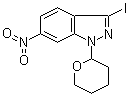 structure of CAS# 886230-74-6, 3-Iodo-6-nitro-1-(tetrahydro-2H-pyran-2-yl)-1H-indazole