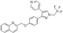 structure of CAS# 898563-00-3, 2-[(4-[4-(Pyridin-4-yl)-1-(2,2,2-trifluoroethyl)-1H-pyrazol-3-yl]phenoxy)methyl]quinoline
