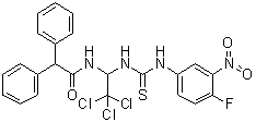 structure of CAS# 905973-89-9, alpha-Phenyl-N-[2,2,2-trichloro-1-[[[(4-fluoro-3-nitrophenyl)amino]thioxomethyl]amino]ethyl]-benzeneacetamide
