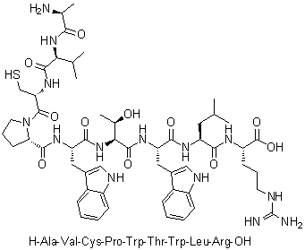 CAS 登录号：907625-68-7, L-丙氨酰-L-缬氨酰-L-半胱氨酰-L-脯氨酰-L-色氨酰-L-苏氨酰-L-色氨酰-L-亮氨酰-L-精氨酸