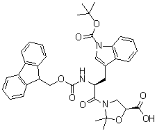 structure of CAS# 908601-15-0, 3-[(2S)-3-[(5S)-5-羧基-2,2-二甲基-3-恶唑烷基]-2-[[芴甲氧羰基]氨基]-3-氧代丙基]-1H-吲哚-1-羧酸叔丁酯