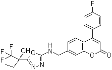 CAS # 910656-27-8, 4-(4-Fluorophenyl)-7-[[[5-[(1S)-1-hydroxy-1-(trifluoromethyl)propyl]-1,3,4-oxadiazol-2-yl]amino]methyl]-2H-1-benzopyran-2-one
