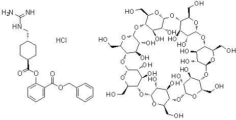 CAS # 91574-91-3, Ulgut, beta-Cyclodextrin, compd. with trans-phenylmethyl 2-[[[4-[[(aminoiminomethyl)amino]methyl]cyclohexyl]carbonyl]oxy]benzoate hydrochloride, TA 903
