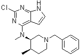 structure of CAS# 923036-25-3, 2-Chloro-N-methyl-N-[(3R,4R)-4-methyl-1-(phenylmethyl)-3-piperidinyl]-7H-pyrrolo[2,3-d]pyrimidin-4-amine