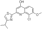 structure of CAS# 923289-39-8, 8-Chloro-7-methoxy-2-[4-(1-methylethyl)-2-thiazolyl]-4-quinolinol