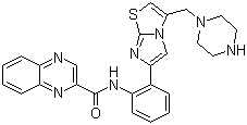 structure of CAS# 925434-55-5, N-[2-[3-(1-哌嗪基甲基)咪唑并[2,1-b]噻唑-6-基]苯基]-2-喹喔啉甲酰胺