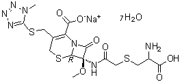 CAS # 92636-39-0, [6R-(6alpha,7alpha)]-7-[[[(2-Amino-2-carboxyethyl)thio]acetyl]amino]-7-methoxy-3-[[(1-methyl-1H-tetrazol-5-yl)thio]methyl]-8-oxo-5-thia-1-azabicyclo[4.2.0]oct-2-ene-2-carboxylic acid monosodium salt heptahydrate