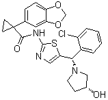 CAS # 926664-32-6, 1-(1,3-Benzodioxol-5-yl)-N-[5-[(S)-(2-chlorophenyl)[(3R)-3-hydroxy-1-pyrrolidinyl]methyl]-2-thiazolyl]cyclopropanecarboxamide