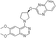 structure of CAS# 927691-21-2, 6,7-Dimethoxy-4-[(3R)-3-(2-quinoxalinyloxy)-1-pyrrolidinyl]quinazoline