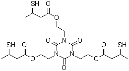 CAS # 928339-75-7, 1,3,5-Tris(3-mercaptobutyryloxyethyl)-1,3,5-triazine-2,4,6(1H,3H,5H)-trione, JER Cure QX 11, Karenz MT-NR 1, Karenz NR 1, MT-NR 1, Tris(3-mercaptobutyloxyethyl) isocyanurate