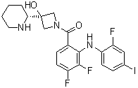 structure of CAS# 934660-94-3, [3,4-二氟-2-[(2-氟-4-碘苯基)氨基]苯基][3-羟基-3-[(2R)-2-哌啶基]-1-氮杂环丁基]甲酮