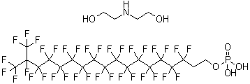 CAS 登录号：93776-31-9, 3,3,4,4,5,5,6,6,7,7,8,8,9,9,10,10,11,11,12,12,13,13,14,14,15,15,16,16,17,18,18,18-三十二氟-17-(三氟甲基)-1-十八烷醇磷酸氢酯二乙醇胺盐