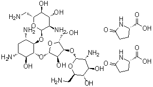 CAS # 93940-81-9, 5-Oxo-L-proline compd. with O-2,6-diamino-2,6-dideoxy-alpha-D-glucopyranosyl-(1→4)-O-[O-2,6-diamino-2,6-dideoxy-alpha-D-glucopyranosyl-(1→3)-beta-D-ribofuranosyl-(1→5)]-2-deoxy-D-streptamine (2:1)