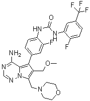 structure of CAS# 939805-30-8, N-[4-[4-氨基-6-(甲氧基甲基)-7-(4-吗啉基甲基)吡咯并[2,1-f][1,2,4]三嗪-5-基]-2-氟苯基]-N'-[2-氟-5-(三氟甲基)苯基]脲