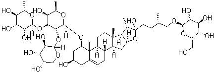 CAS # 943914-99-6, Ophiopogoside A, (1beta,3beta,22alpha,25S)-26-(beta-D-Glucopyranosyloxy)-3,22-dihydroxyfurost-5-en-1-yl O-alpha-L-arabinopyranosyl-(1-2)-O-[6-deoxy-alpha-L-mannopyranosyl-(1-3)]-6-deoxy-beta-D-Galactopyranoside