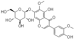 CAS # 94396-09-5, Iristectorin B, 7-(beta-D-Glucopyranosyloxy)-5-hydroxy-3-(4-hydroxy-3-methoxyphenyl)-6-methoxy-4H-1-benzopyran-4-one, Iristectorigenin A 7-glucoside