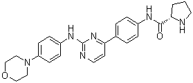 structure of CAS# 945755-56-6, (2S)-N-[4-[2-[[4-(4-吗啉基)苯基]氨基]-4-嘧啶基]苯基]-2-吡咯烷甲酰胺