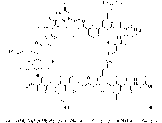 CAS # 948991-81-9, L-Cysteinyl-L-asparaginylglycyl-L-arginyl-L-cysteinylglycylglycyl-L-lysyl-L-leucyl-L-alanyl-L-lysyl-L-leucyl-L-alanyl-L-lysyl-L-lysyl-L-leucyl-L-alanyl-L-lysyl-L-leucyl-L-alanyl-L-lysine